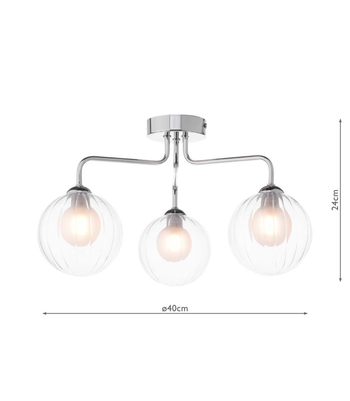 Feya 3 Light Semi Flush Ceiling Polished Chrome With Clear/Opal Glass-2