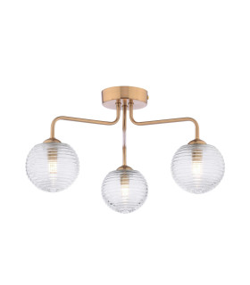Feya 3 Light Semi-Flush Antique Bronze With Ribbed Glass-1