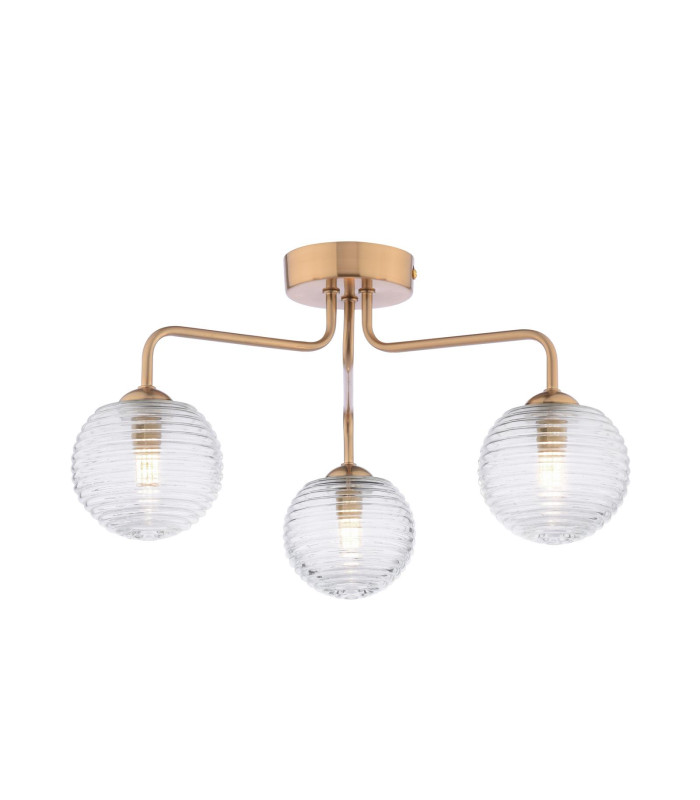 Feya 3 Light Semi-Flush Antique Bronze With Ribbed Glass-1