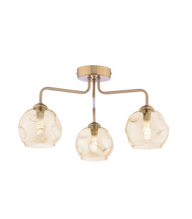 Feya 3 Light Semi-Flush Antique Bronze With Organic Amber Glass-1