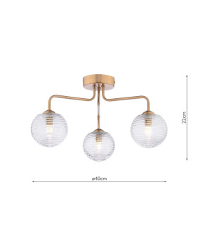 Feya 3 Light Semi-Flush Antique Bronze With Ribbed Glass-2