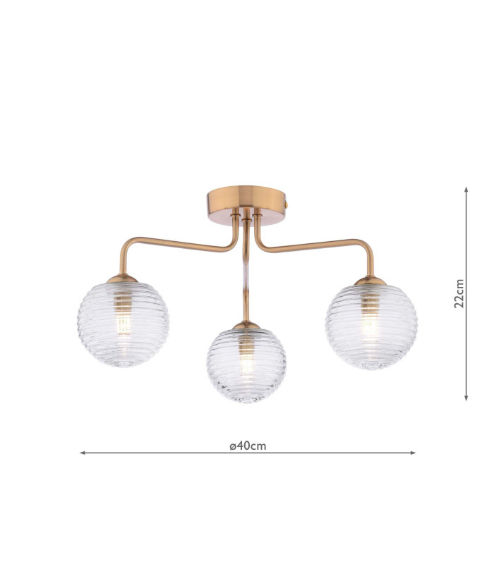 Feya 3 Light Semi-Flush Antique Bronze With Ribbed Glass-2