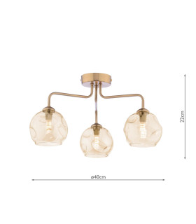 Feya 3 Light Semi-Flush Antique Bronze With Organic Amber Glass-2
