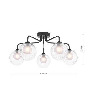Feya 5 Light Semi Flush Ceiling Matt Black With Clear/Opal Glass-2