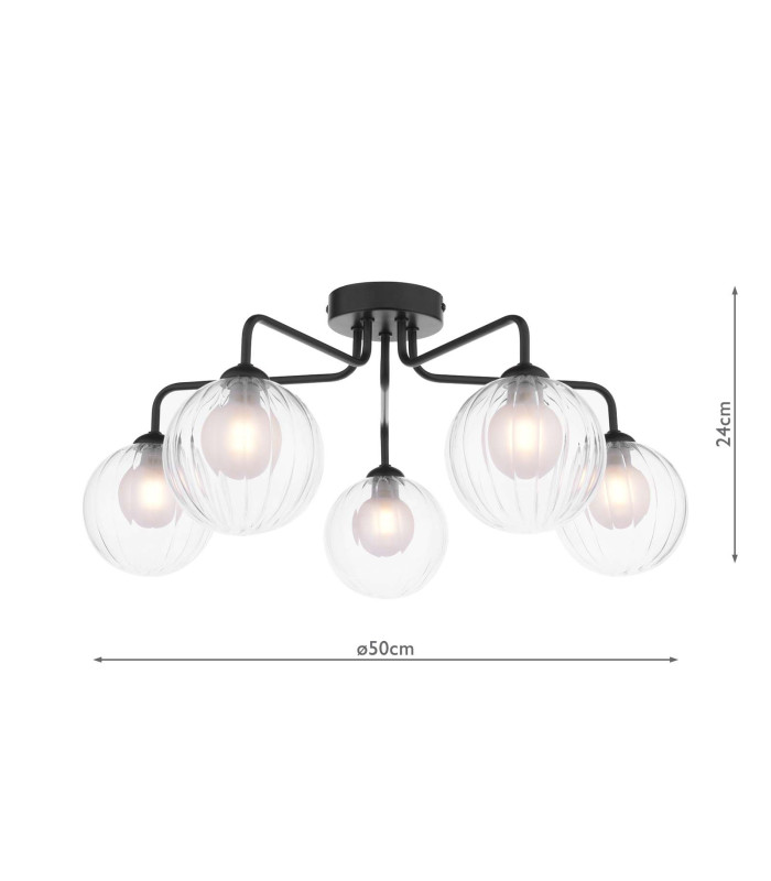 Feya 5 Light Semi Flush Ceiling Matt Black With Clear/Opal Glass-2