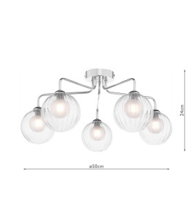 Feya 5 Light Semi Flush Ceiling Polished Chrome With Clear/Opal Glass-2