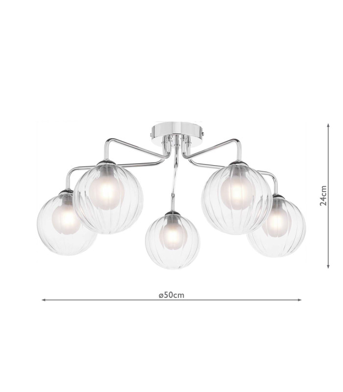 Feya 5 Light Semi Flush Ceiling Polished Chrome With Clear/Opal Glass-2