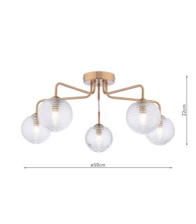 Feya 5 Light Semi-Flush Antique Bronze With Ribbed Glass-2