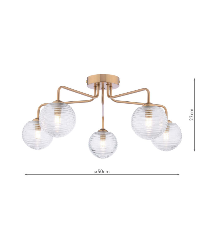 Feya 5 Light Semi-Flush Antique Bronze With Ribbed Glass-2