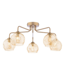 Feya 5 Light Semi-Flush Antique Bronze With Organic Amber Glass-1
