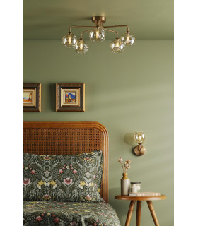 Feya 5 Light Semi-Flush Antique Bronze With Organic Amber Glass-2