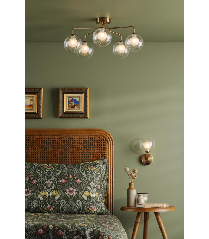 Feya 5 Light Semi-Flush Antique Bronze With Clear/Opal Glass-2