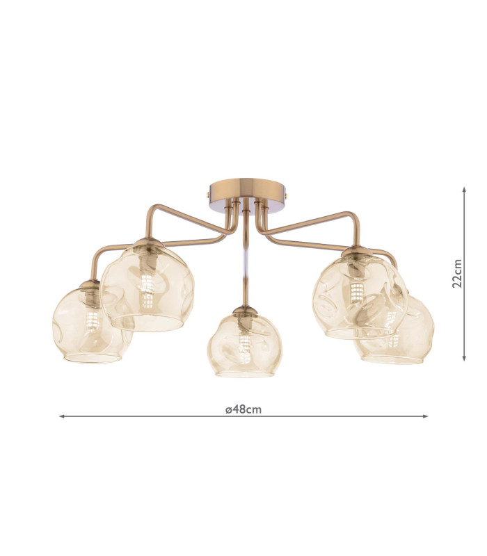 Feya 5 Light Semi-Flush Antique Bronze With Organic Amber Glass-4
