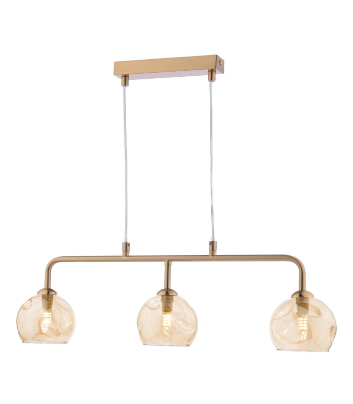 Feya 3 Light Bar Ceiling Pendant Antique Bronze With Organic Amber Glass-1
