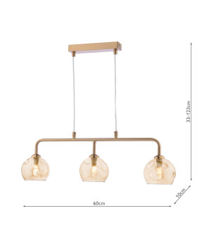 Feya 3 Light Bar Ceiling Pendant Antique Bronze With Organic Amber Glass-2