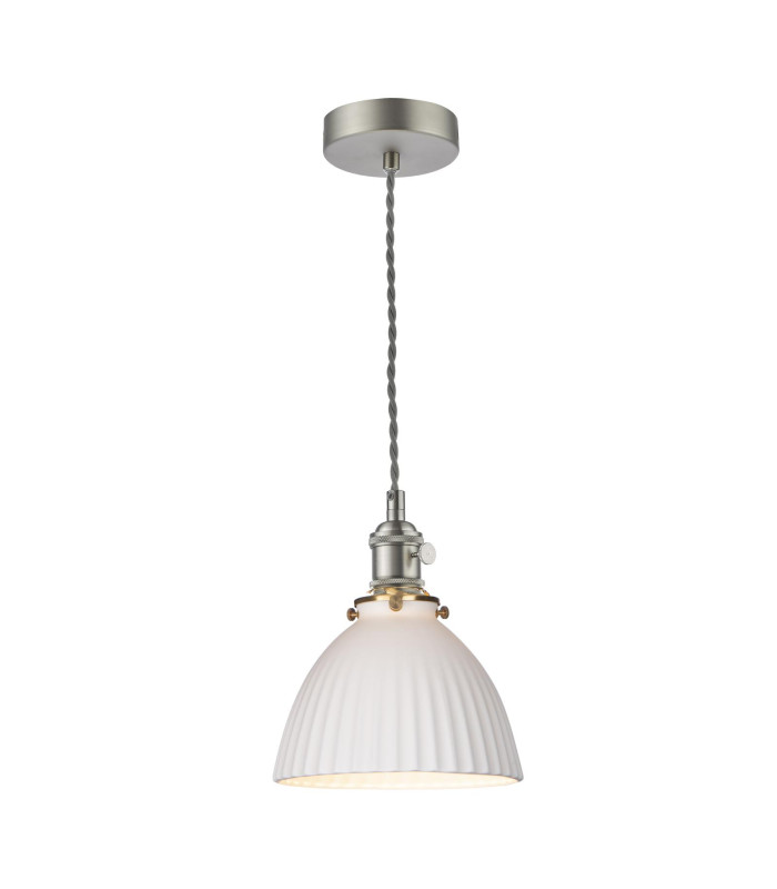 Hadano Ceiling Pendant Antique Chrome & Ceramic Domed Shade-1