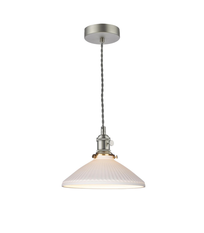 Hadano Ceiling Pendant Antique Chrome & Ceramic Shallow Shade-1