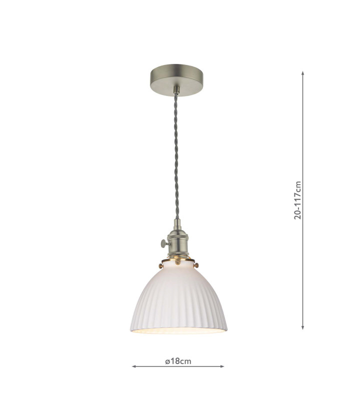 Hadano Ceiling Pendant Antique Chrome & Ceramic Domed Shade-2