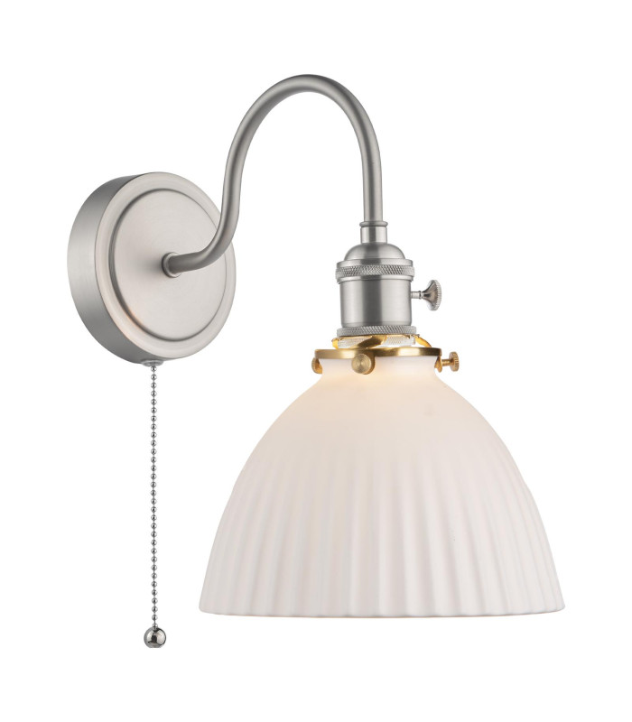 Hadano Wall Light Antique Chrome & Ceramic Domed Shade-1