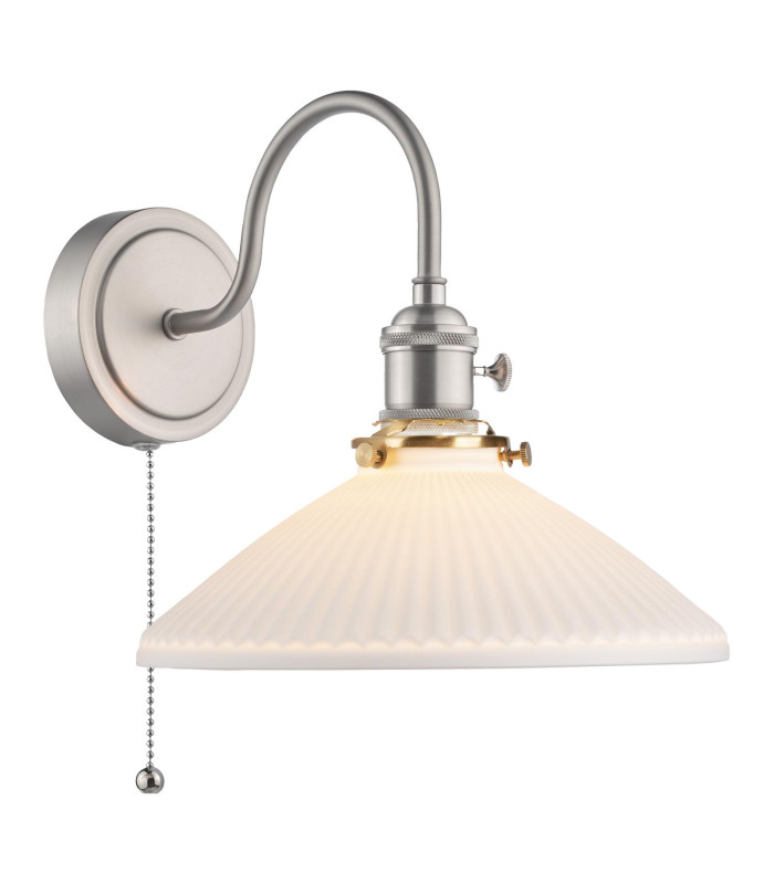 Hadano Wall Light Antique Chrome & Ceramic Shallow Shade-1