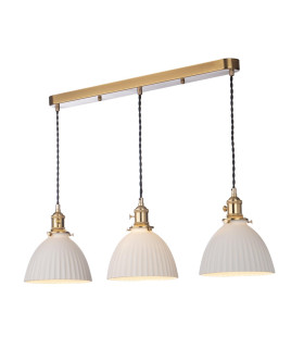 Hadano 3 Light Bar Ceiling Pendant Natural Brass & Ceramic Domed Shade-1