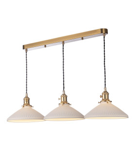 Hadano 3 Light Bar Ceiling Pendant Natural Brass & Ceramic Shallow Shade-1