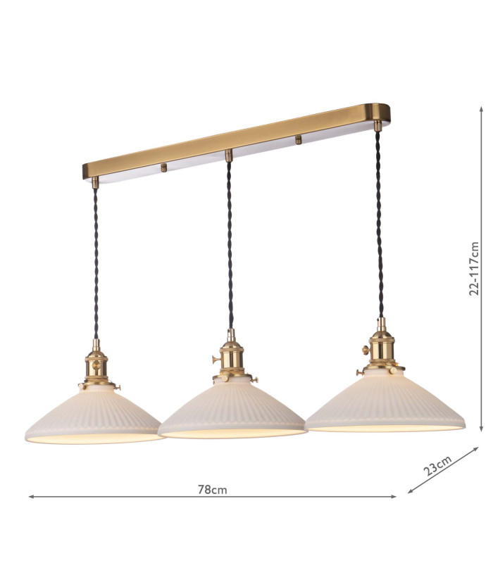 Hadano 3 Light Bar Ceiling Pendant Natural Brass & Ceramic Shallow Shade-4