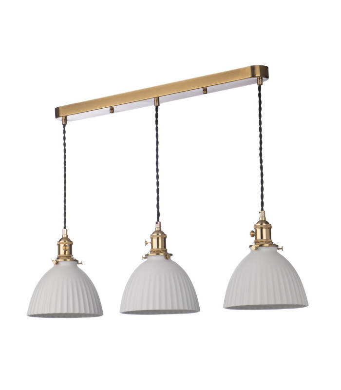 Hadano 3 Light Bar Ceiling Pendant Natural Brass & Ceramic Domed Shade-5