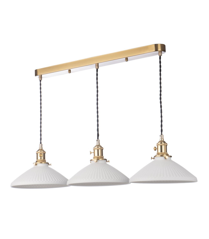 Hadano 3 Light Bar Ceiling Pendant Natural Brass & Ceramic Shallow Shade-5