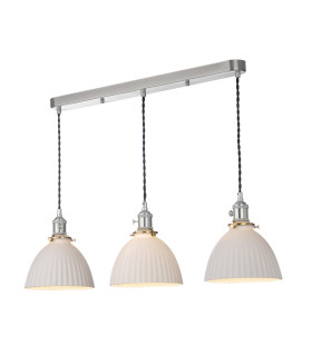 Hadano 3 Light Bar Ceiling Pendant Antique Chrome & Ceramic Domed Shade-1