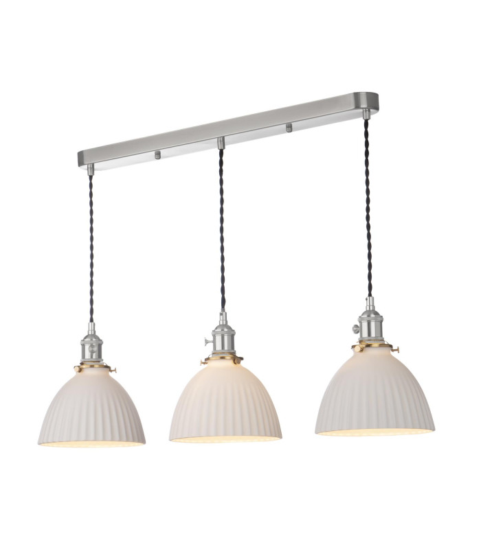 Hadano 3 Light Bar Ceiling Pendant Antique Chrome & Ceramic Domed Shade-1
