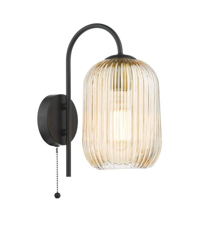 Idra Wall Light Matt Black and Champagne Ribbed Glass-1