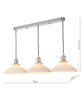 Hadano 3 Light Bar Ceiling Pendant Antique Chrome & Ceramic Shallow Shade-2