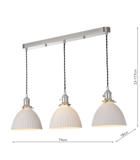 Hadano 3 Light Bar Ceiling Pendant Antique Chrome & Ceramic Domed Shade-2