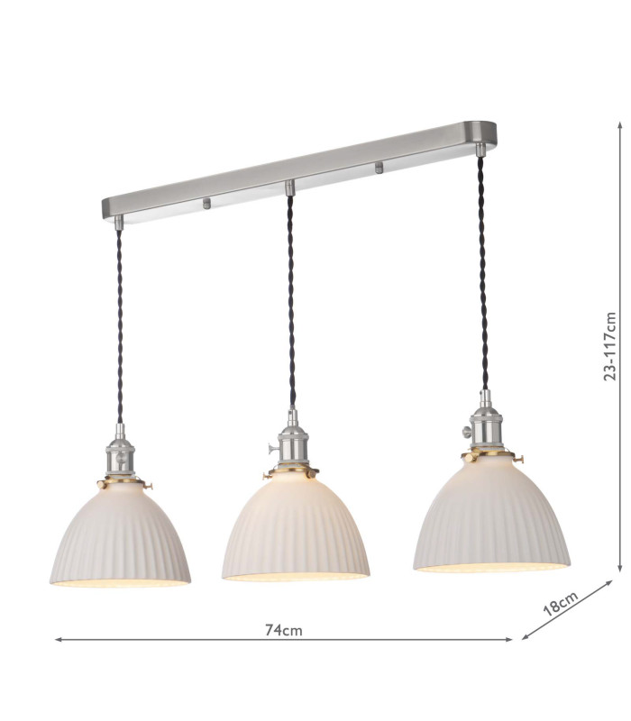 Hadano 3 Light Bar Ceiling Pendant Antique Chrome & Ceramic Domed Shade-2