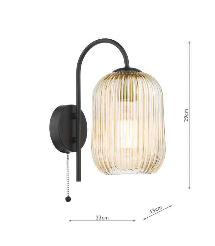 Idra Wall Light Matt Black and Champagne Ribbed Glass-2