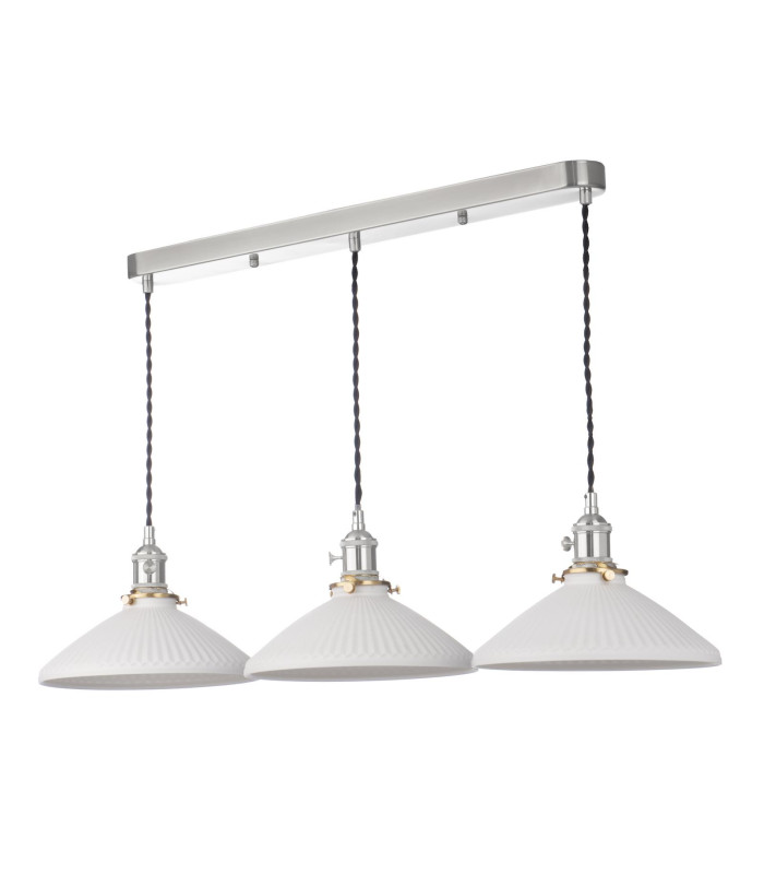 Hadano 3 Light Bar Ceiling Pendant Antique Chrome & Ceramic Shallow Shade-3