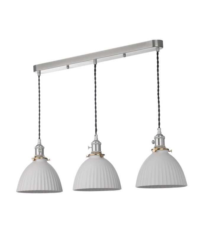 Hadano 3 Light Bar Ceiling Pendant Antique Chrome & Ceramic Domed Shade-3