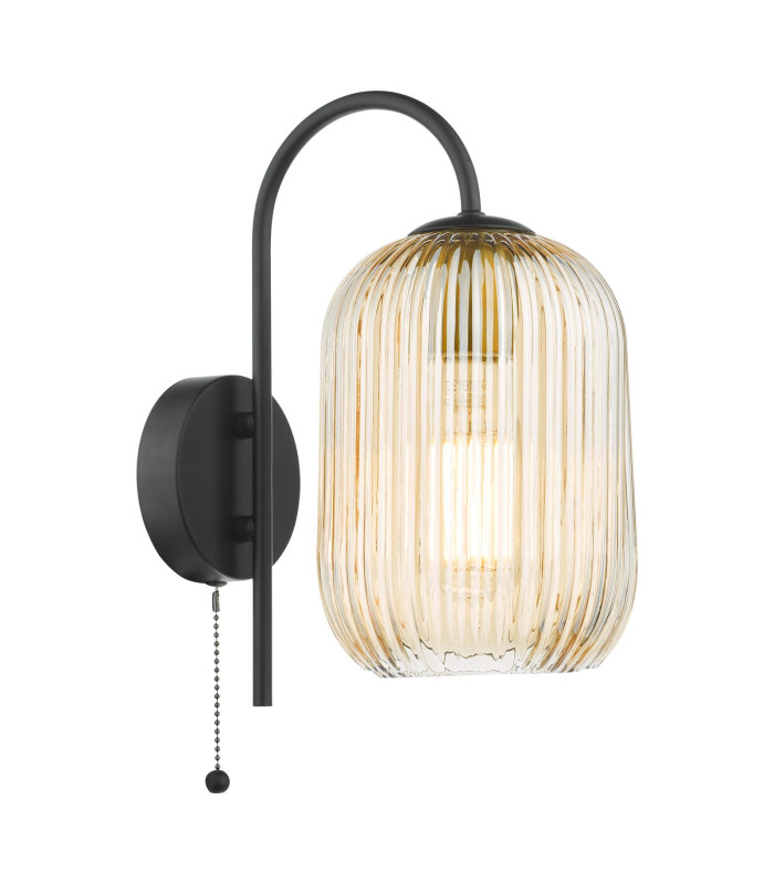 Idra Wall Light Matt Black and Champagne Ribbed Glass-3