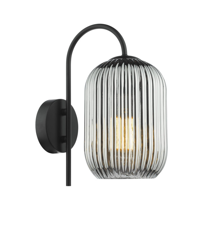 Idra Wall Light Matt Black and Smoked Ribbed Glass-1