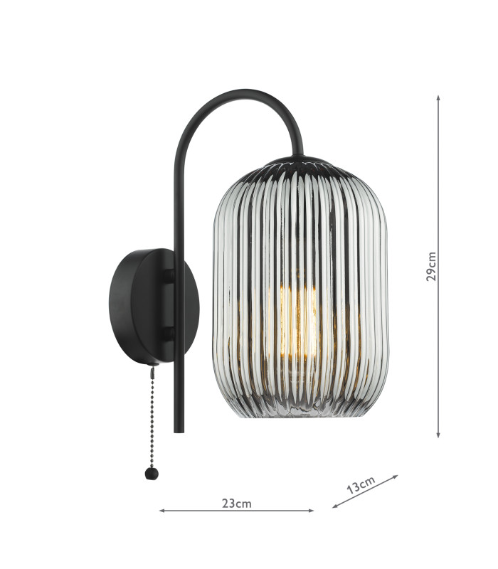 Idra Wall Light Matt Black and Smoked Ribbed Glass-2