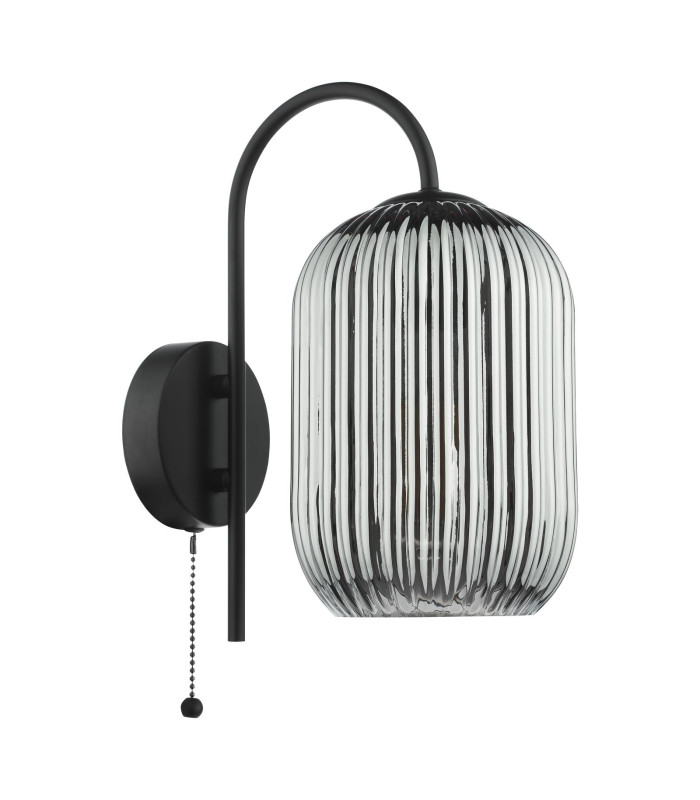 Idra Wall Light Matt Black and Smoked Ribbed Glass-3