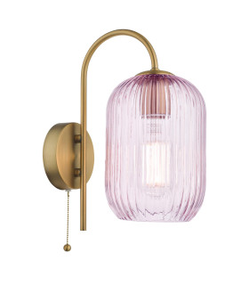 Idra Wall Light Aged Bronze and Pink Ribbed Glass-1