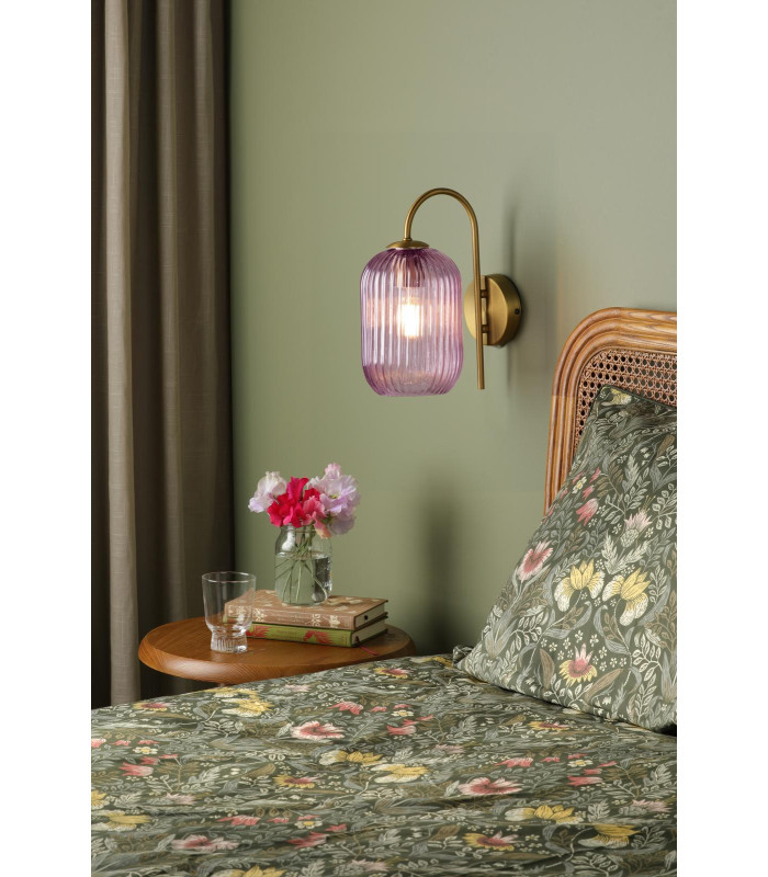 Idra Wall Light Aged Bronze and Pink Ribbed Glass-2
