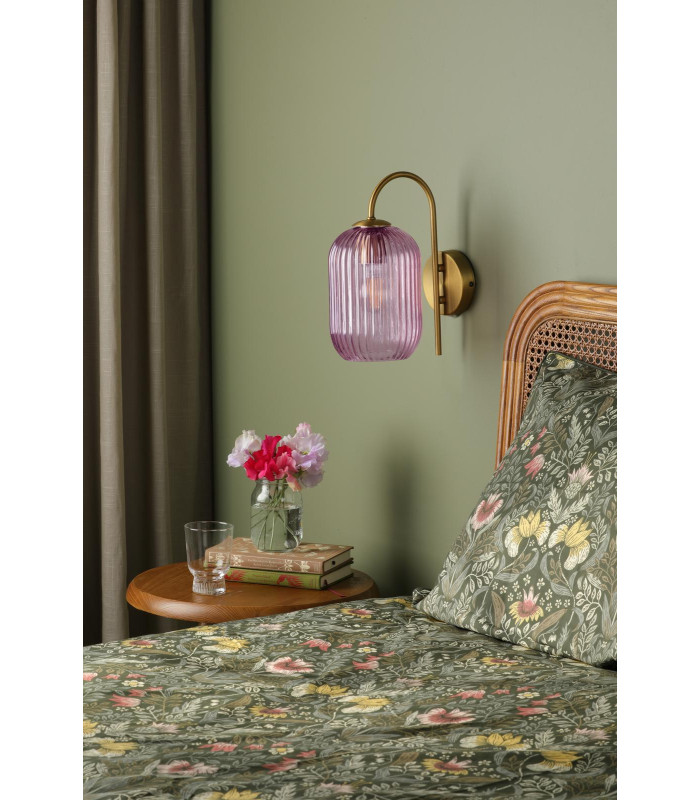 Idra Wall Light Aged Bronze and Pink Ribbed Glass-3