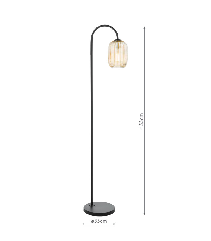 Idra Floor Lamp Matt Black and Champagne Ribbed Glass-2