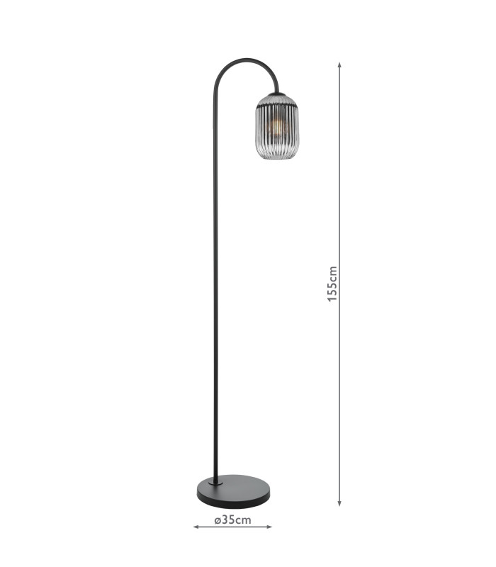 Idra Floor Lamp Matt Black and Smoked Ribbed Glass-2