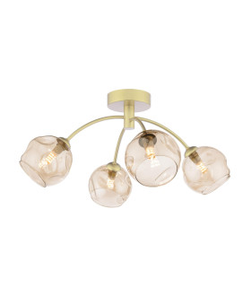 Izzy 4 Light Semi-Flush Matt Gold With Organic Amber Glass-1