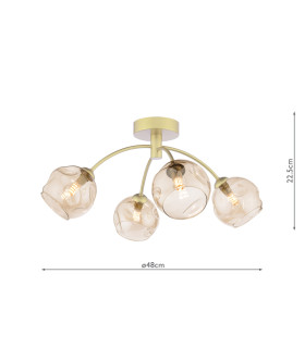 Izzy 4 Light Semi-Flush Matt Gold With Organic Amber Glass-2