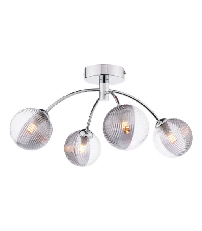 Izzy 4 Light Semi Flush Ceiling Polished Chrome With Smoked/Clear Ribbed Glass-1